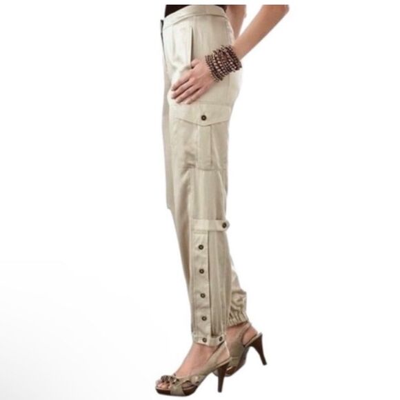 Chico's Casablanca Brown Silk/Cotton Blend Satin Cargo Joggers Sz. 3 (XL/16) - Picture 13 of 15
